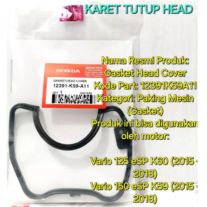 KARET TUTUP HEAD VARIO 150 12391K59A11