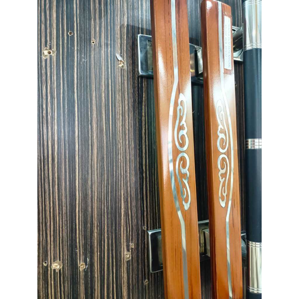 TRINOVA Stainless Steel Motif Kayu Gagang Pintu 35cm Realistis - Gagang Pintu Tarik Dua Pegangan Min