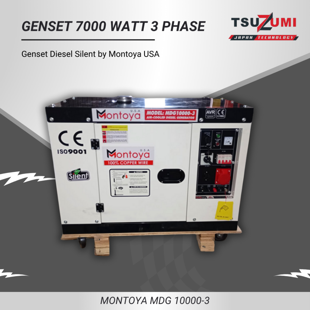 Genset Silent Diesel Montoya MDG 10000-3 USA Technology / Genset Silent 9 KVA 3 Phase Output 7000 Wa