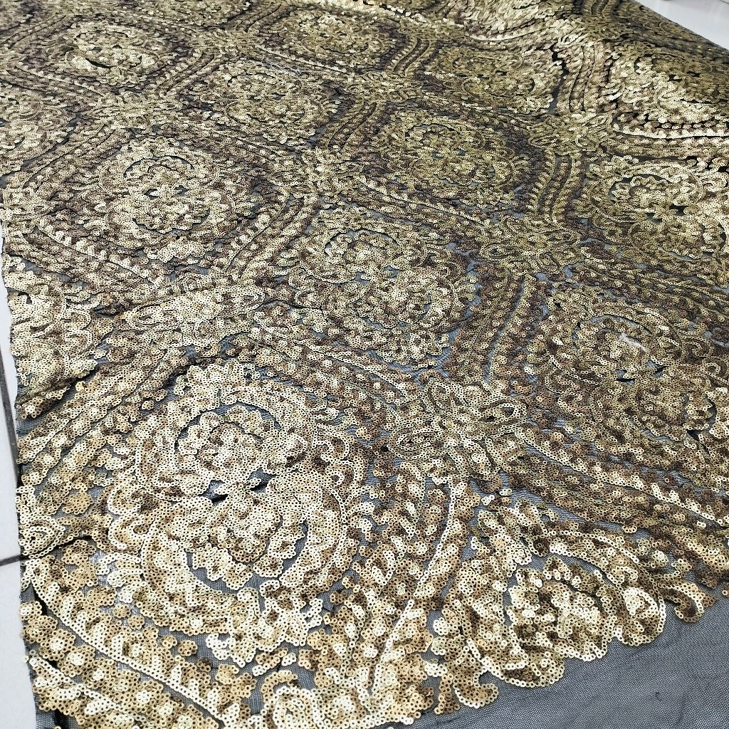 Bahan Kain Tile Payet Sequin motif pola kotak kotak warna emas berkilau