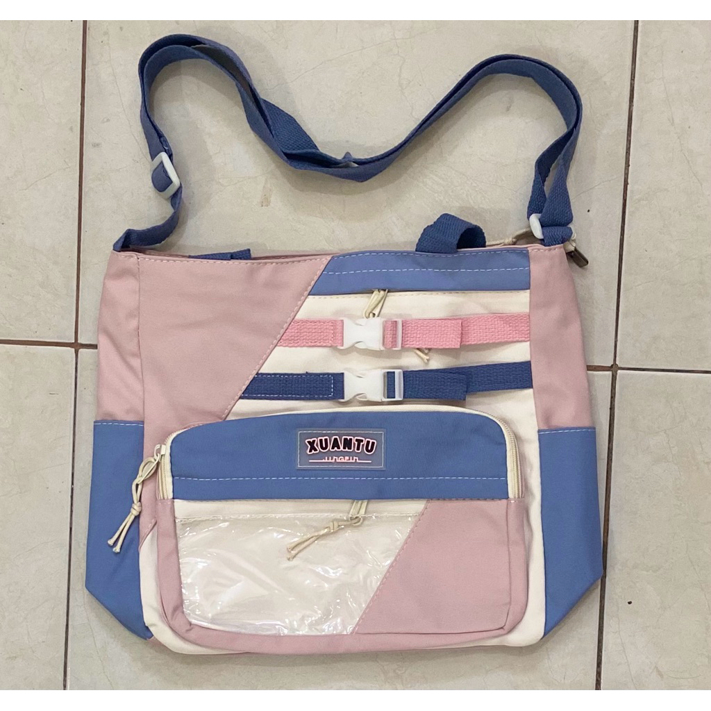 tas kursus besar selempang handbag wanita kain