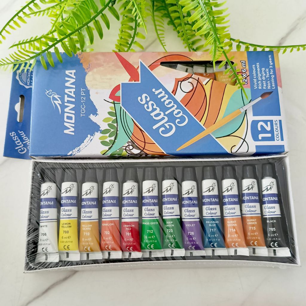 

PER SET MONTANA PAINT Cat Acrylic Colour, Cat Minyak Oil Colour, Cat Kaca Glass Colour 12 Warna x 6ml
