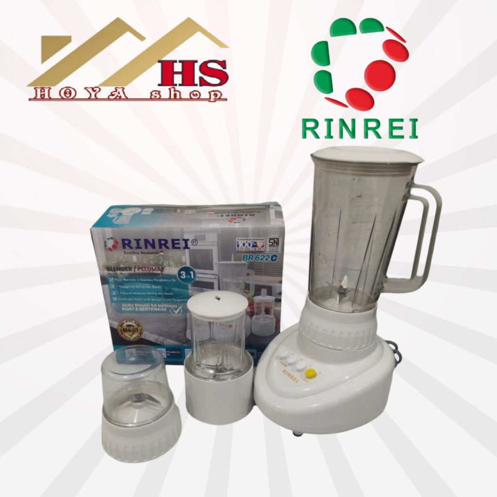 RINREI blender 3in1 BR 622 C gelas plastik 1 liter, blender rinrei 3 gelas