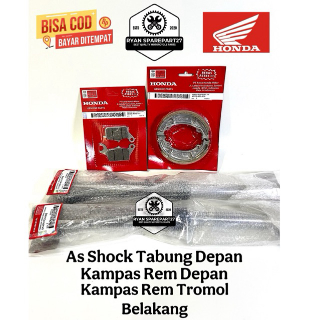 (COD) PAKET AS SHOCK TABUNG DEPAN + KAMPAS REM DEPAN & KAMPAS REM TROMOL BELAKANG HONDA BEAT FI , BE