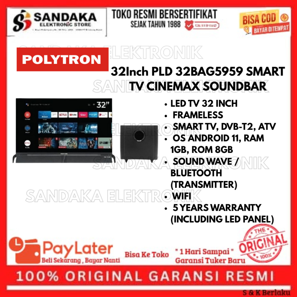 Polytron Led Tv 32BAG5959 Soundbar 32 Inch