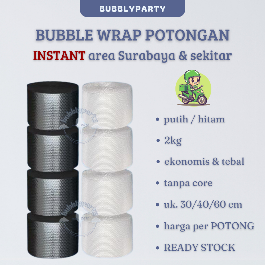 

Bubble Wrap Potongan 30 40 60 Cm X 50m Roll Bening Hitam Extra Packing Tebal Pelindung Kemasan