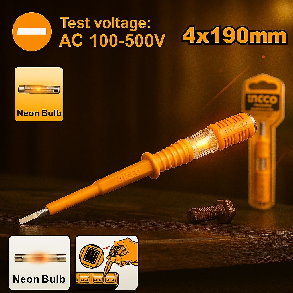 Obeng Voltase Listrik Test Pen INGCO HSDT1908 Kuning