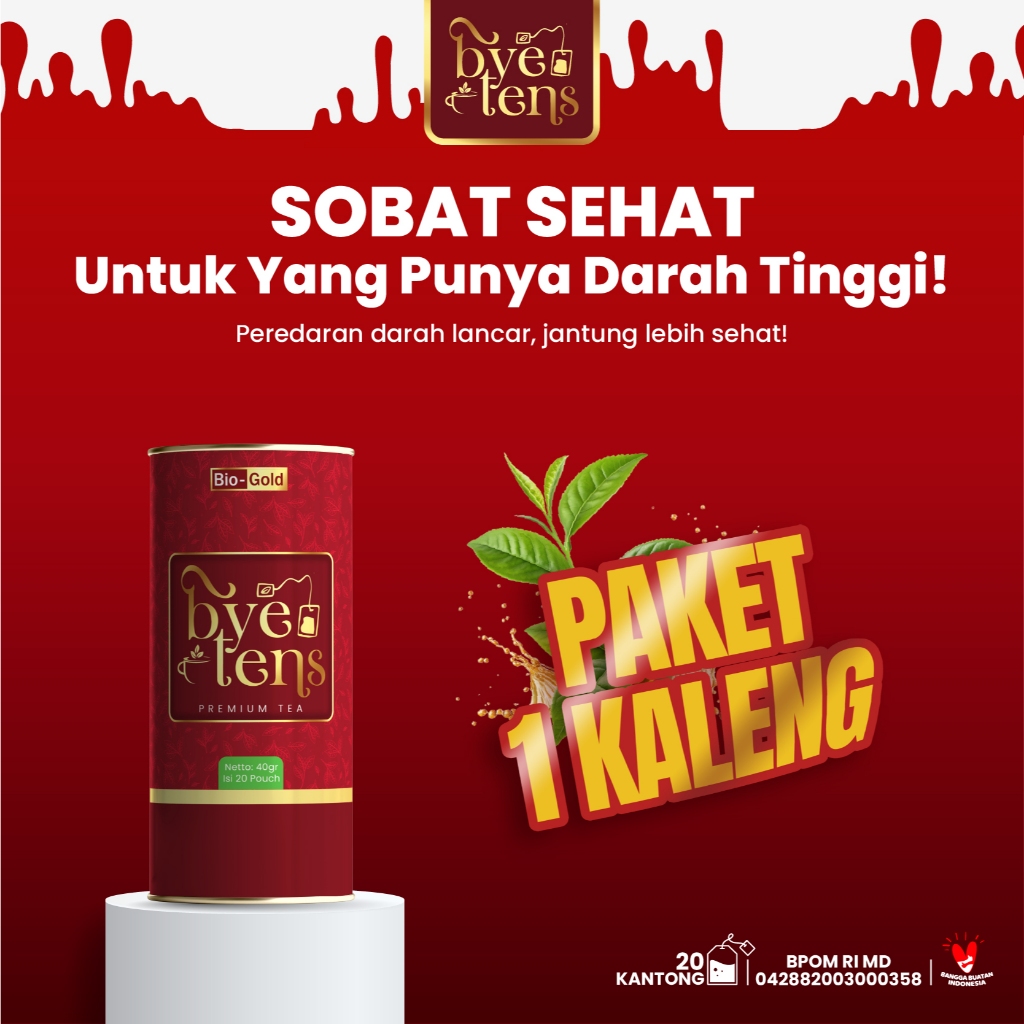 

Bye Tens - Premium Tea Rempah Mengkudu, Daun Teh Hijau & Seledri Membantu Menurunkan Kadar Gula darah, Hipertensi, Kolesterol, Nyeri Sendi, Jantung