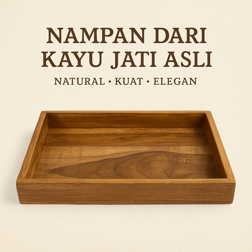 Baki Kayu Jati Asli Nampan Kayu Jati 20x30x5cm Natural Rustic