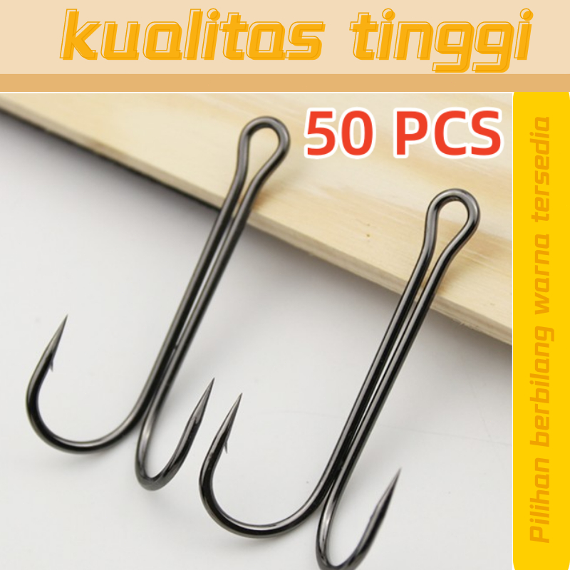 50PCS Kail High Carbon Steel Fishing Hook / Double Hook Kail Pancing Double Hook Bait / Soft Frog Ho