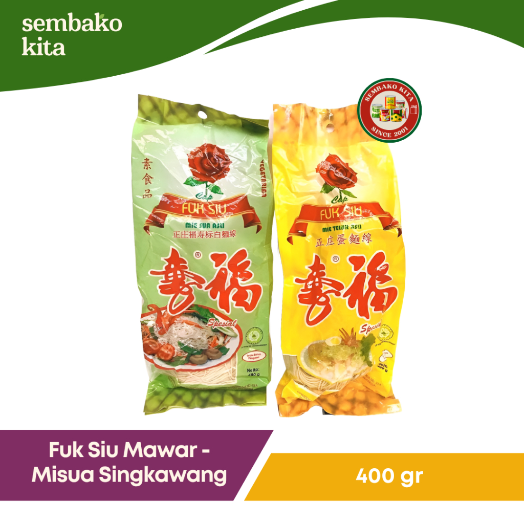 

Mie Sua Singkawang / Misoa Fuk Siu Mawar 400g – Warna Hijau & Kuning