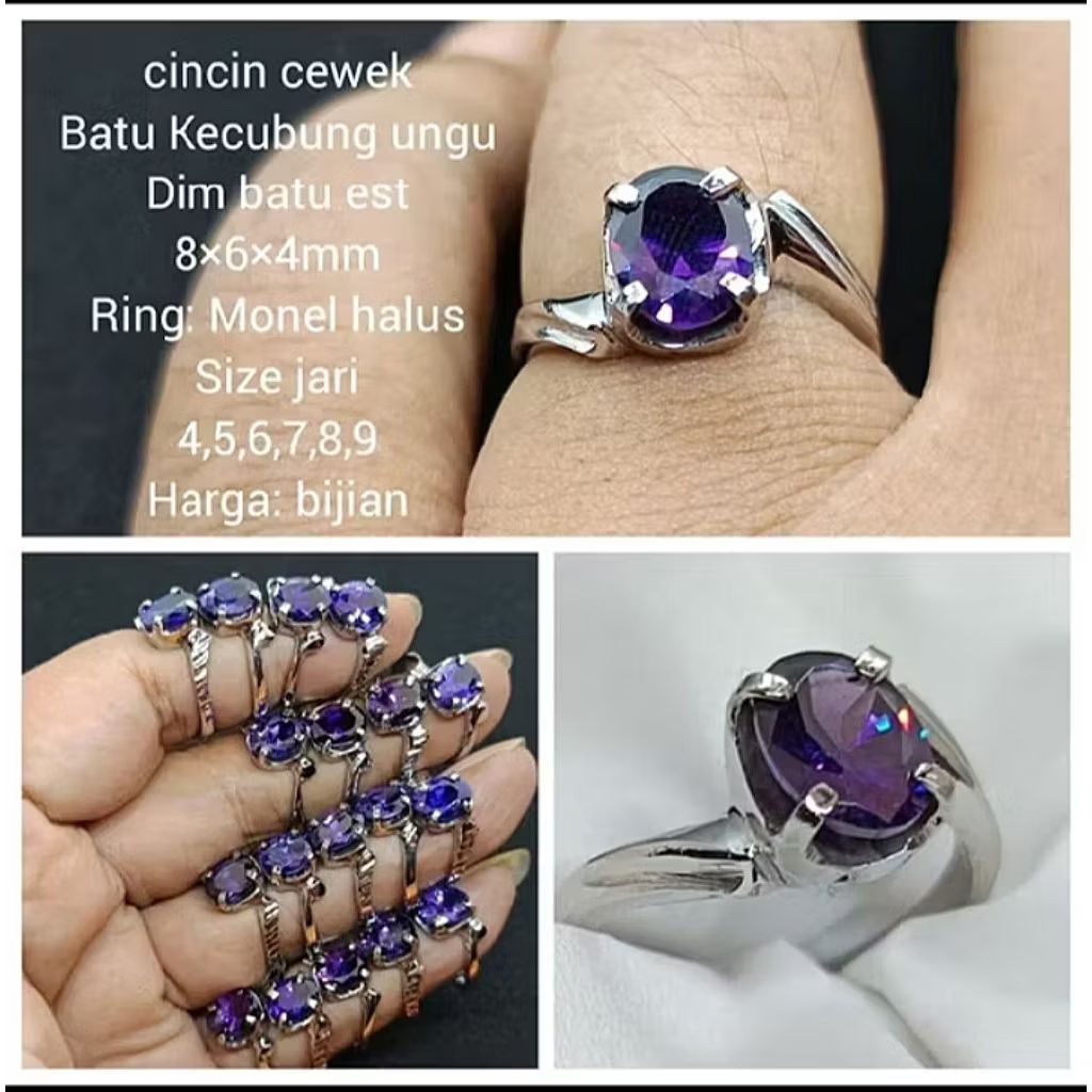 cincin cewek batu kecubung ring monel mewah