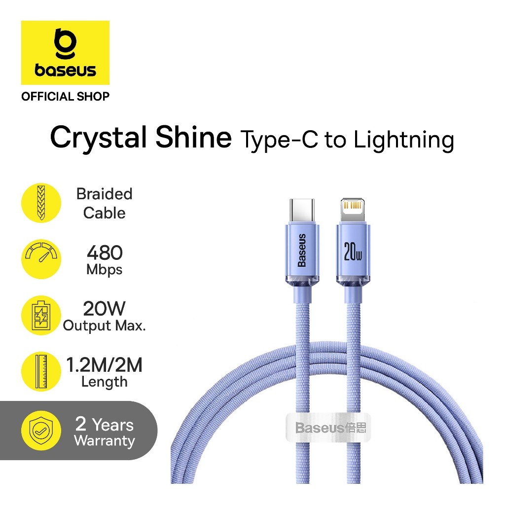 Baseus Kable Data Crystal Shine Series Type-C to iP 20W Cable Fast Charging 1.2m & 2m