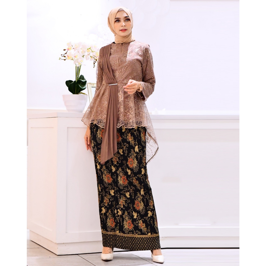 NYL_Mode Stelan Kebaya Brukat Mutiara Tile Selendang / Kebaya Wisuda Modern / Atasan Kebaya Pesta