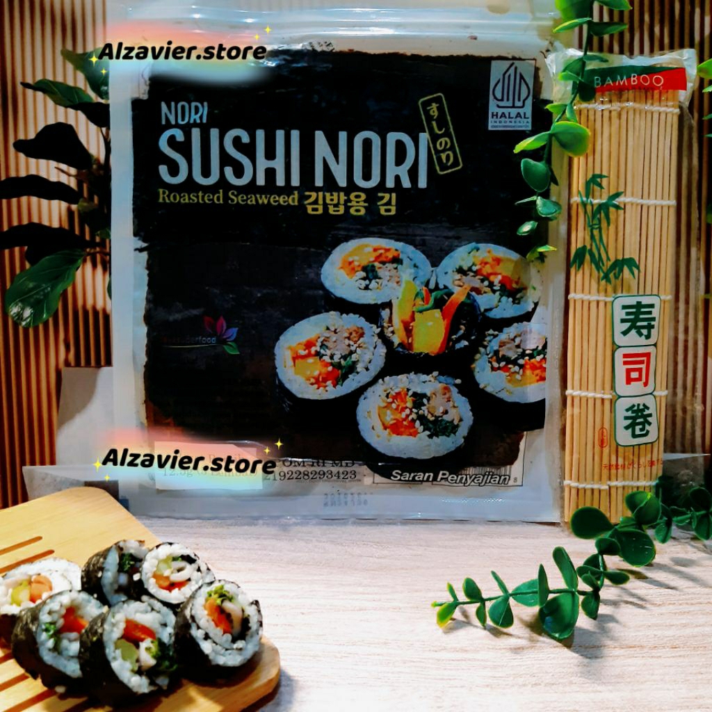 

Paket Sushi Nori isi 10 Lembar + Bambu sushi bahan bento dry seaweed halal murah sushi nori java halal sale