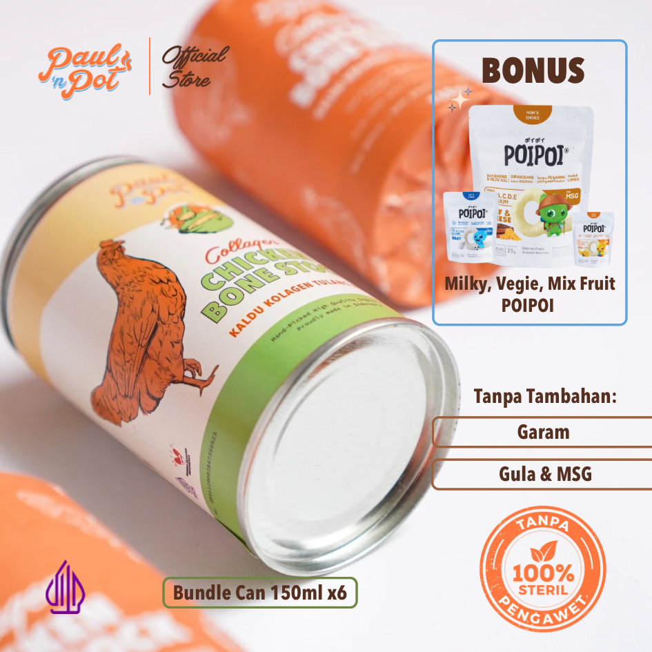 

Bundle 6 Can 150ml - Collagen Chicken Bone Stock - Kaleng - Bone Broth MPASI