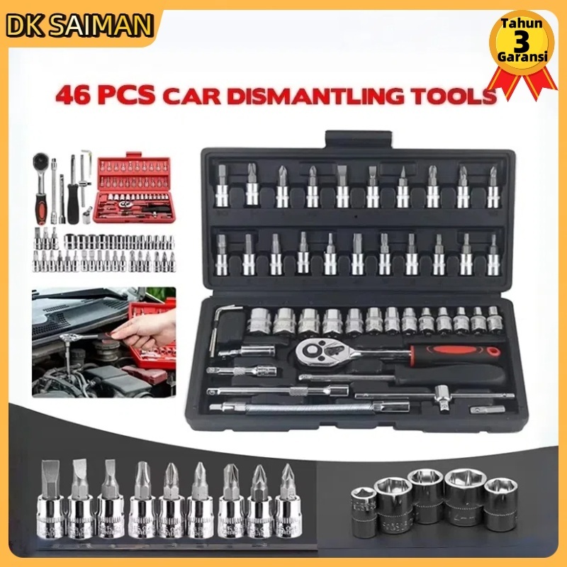 Alat Jerman Kunci Shock Set 46 PCS Kunci Lengkap Full Set (1/4 ") Pas Ring L Motor Kunci/Kunci l Set