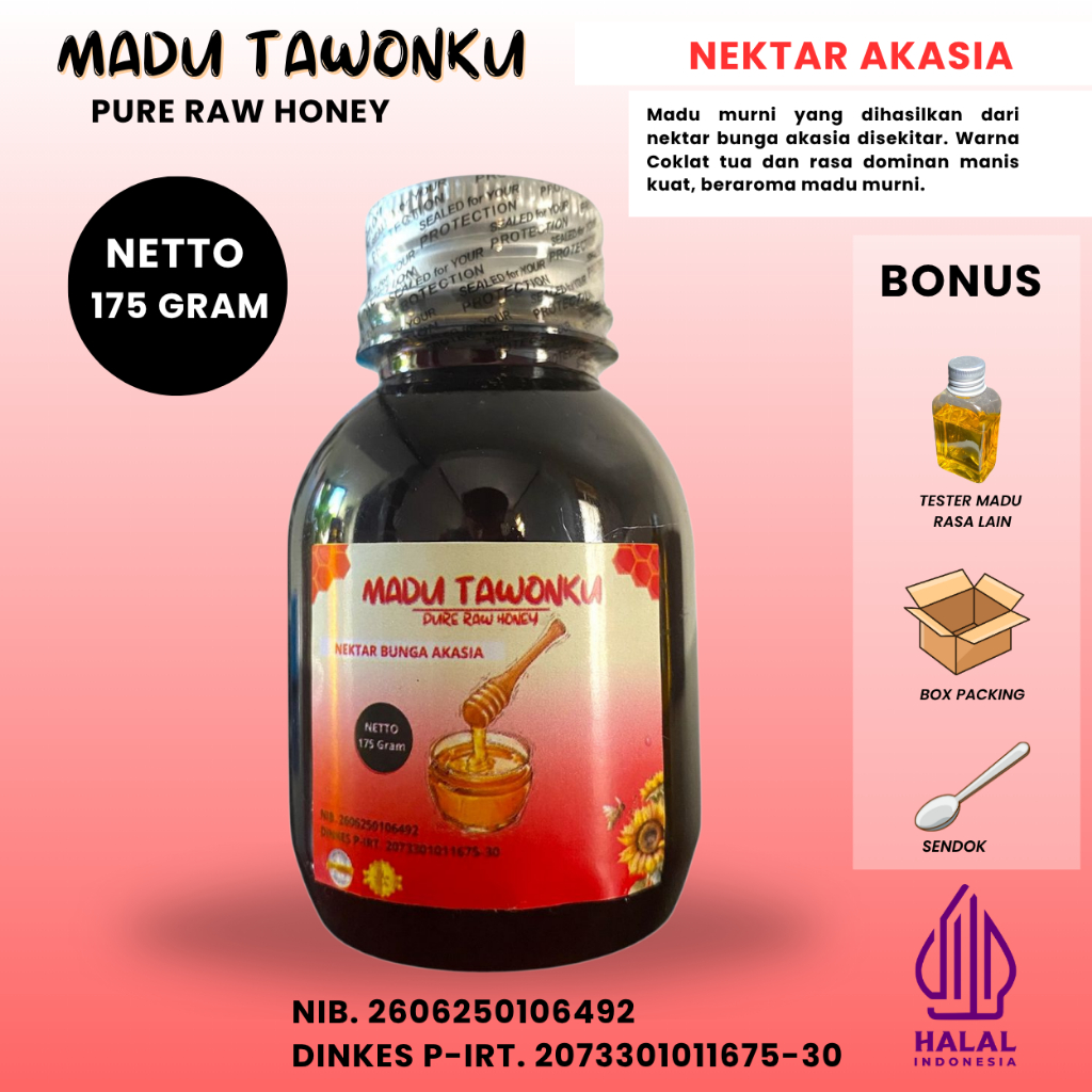 

Madu Asli Murni Tanpa Campuran Nektar Akasia 175gram Bersertifikat P-IRT