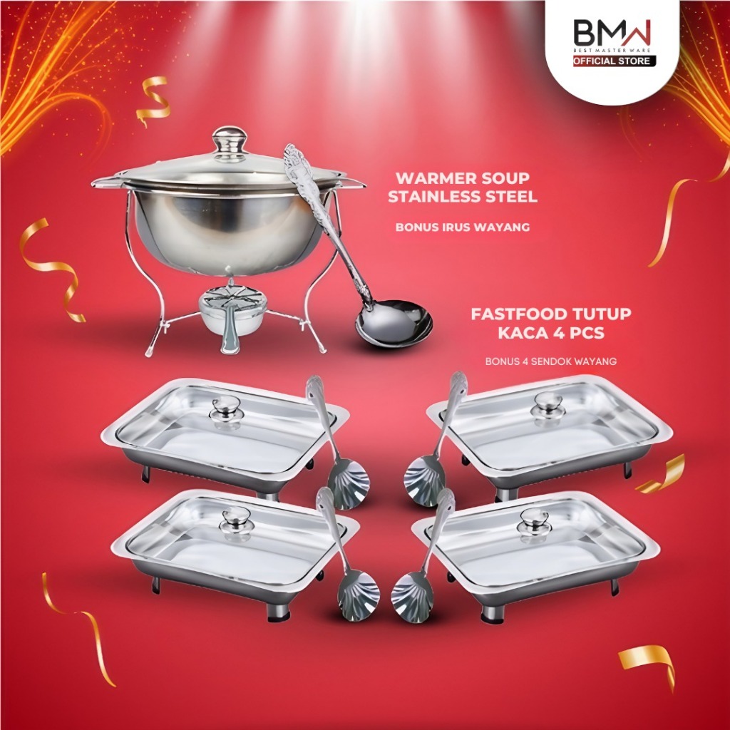 TERLARIS BMW Kitchenware - Paket Hemat 10 Pcs Prasmanan Full Set Bahan Stainless Steel Anti Karat