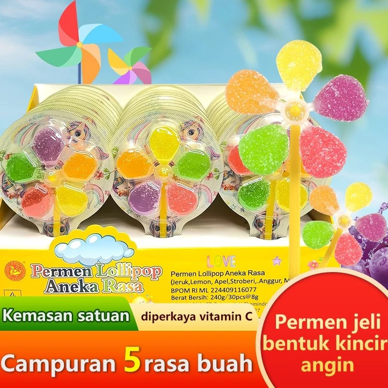 

[HALAL]Permen Lollipop Gummy Kotak Kincir (Isi 30 pcs), Aneka Rasa Buah, Bersertifikat Halal Food Makanan Cemilan Candy Snack
