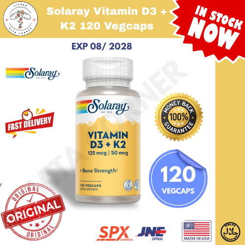 Solaray Vitamin D3 K2 5000 IU Soy Free 120 VegCaps Solaray Vit D3K2