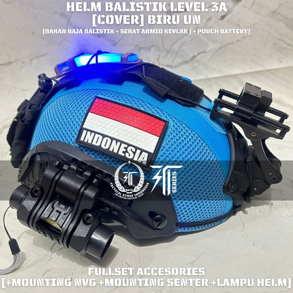 100% ORIGINAL - HELM BALISTIK Tactical BIRU UN FULLSET - Asli Baja Anti Peluru / Balistic / Helm BRI