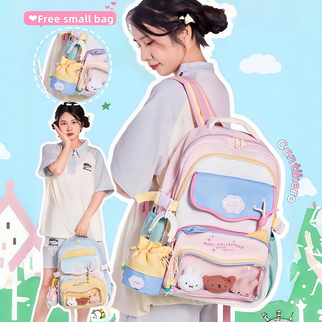 CANTIKERO Ransel Cewek Pink Ransel Kucing Lucu Ransel Mahasiswa Berkapasitas Besar Ransel Transparan