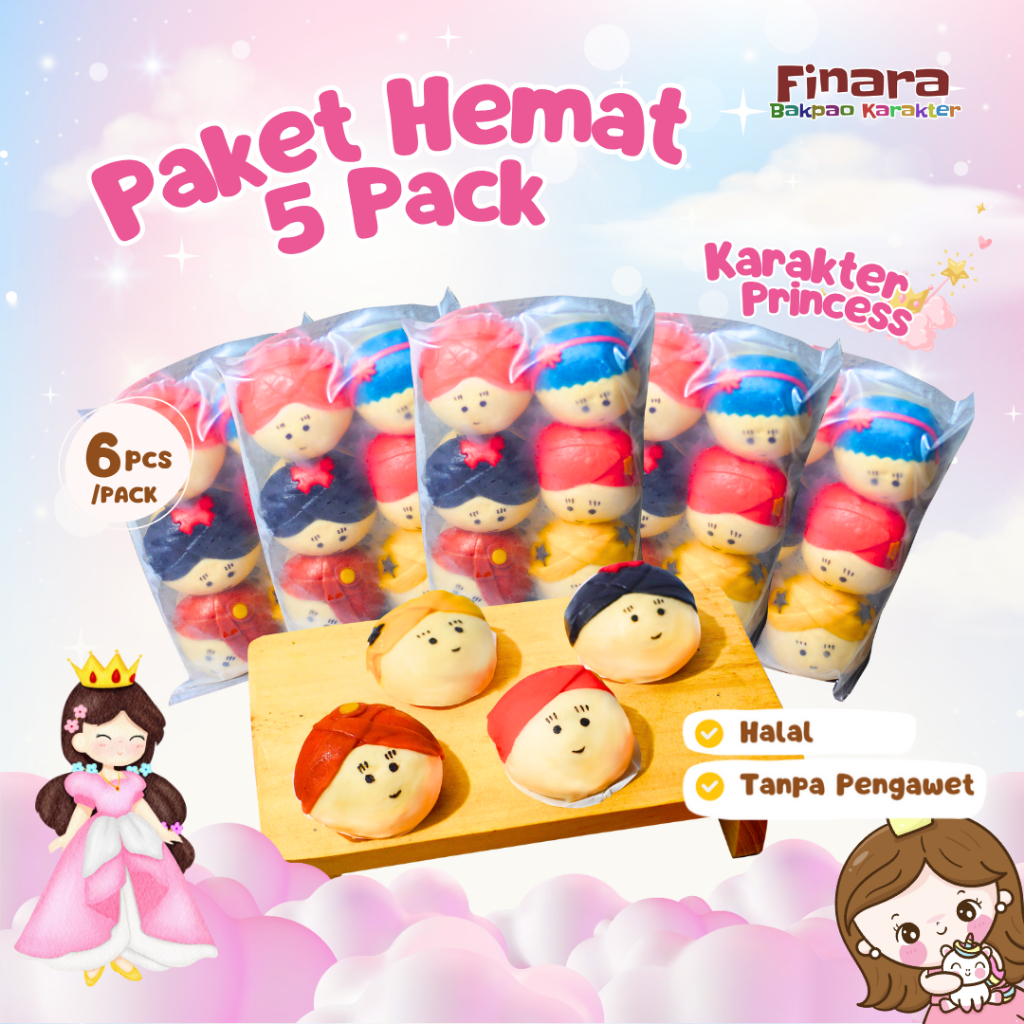 

Paket Hemat 5 Pack Bakpao Karakter Frozen Finara Princess