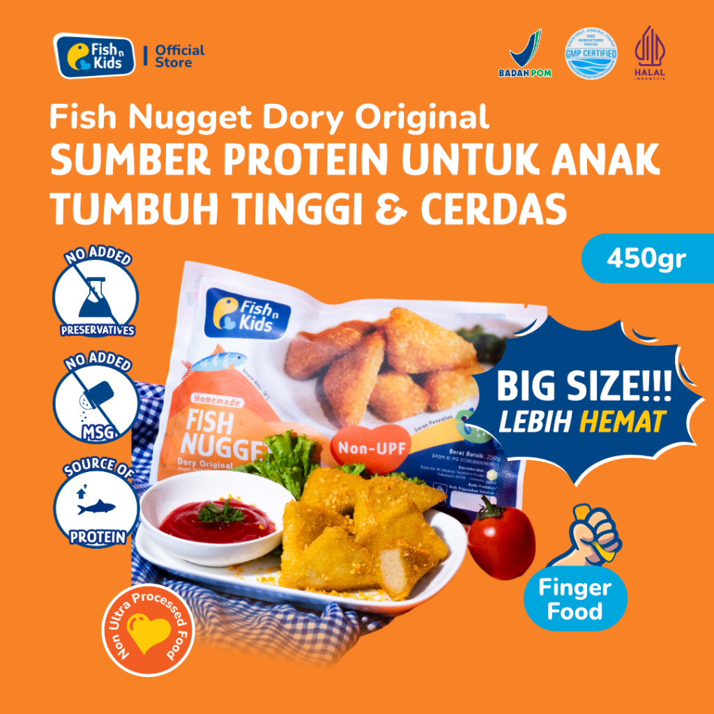 

Fish n Kids - Nugget Dori Original 450 gr Non MSG - Homemade Non UPF BPOM HALAL