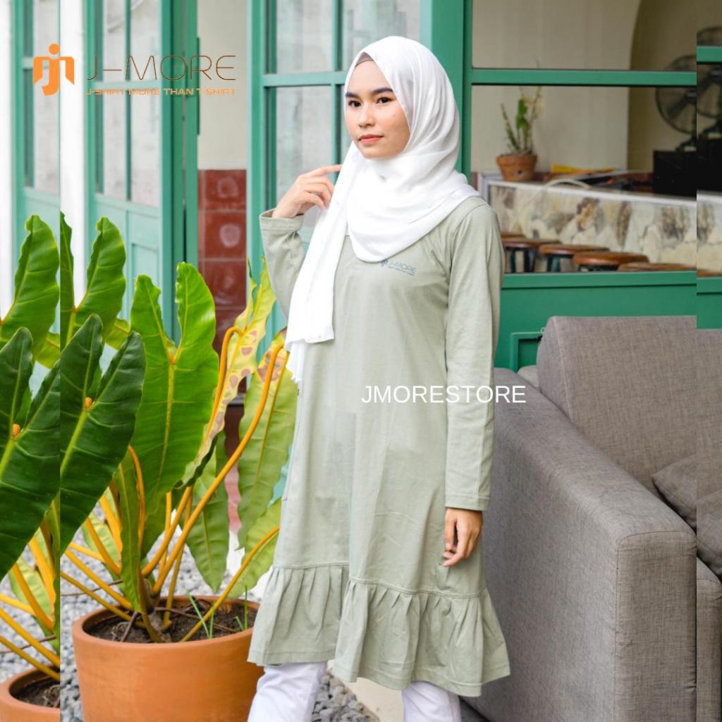 Kaos Tunik Rempel Wanita By JMORE Bahan Cotton Katun Combed 24s/30s Panjang Bawah Lutut & Rempel Baw