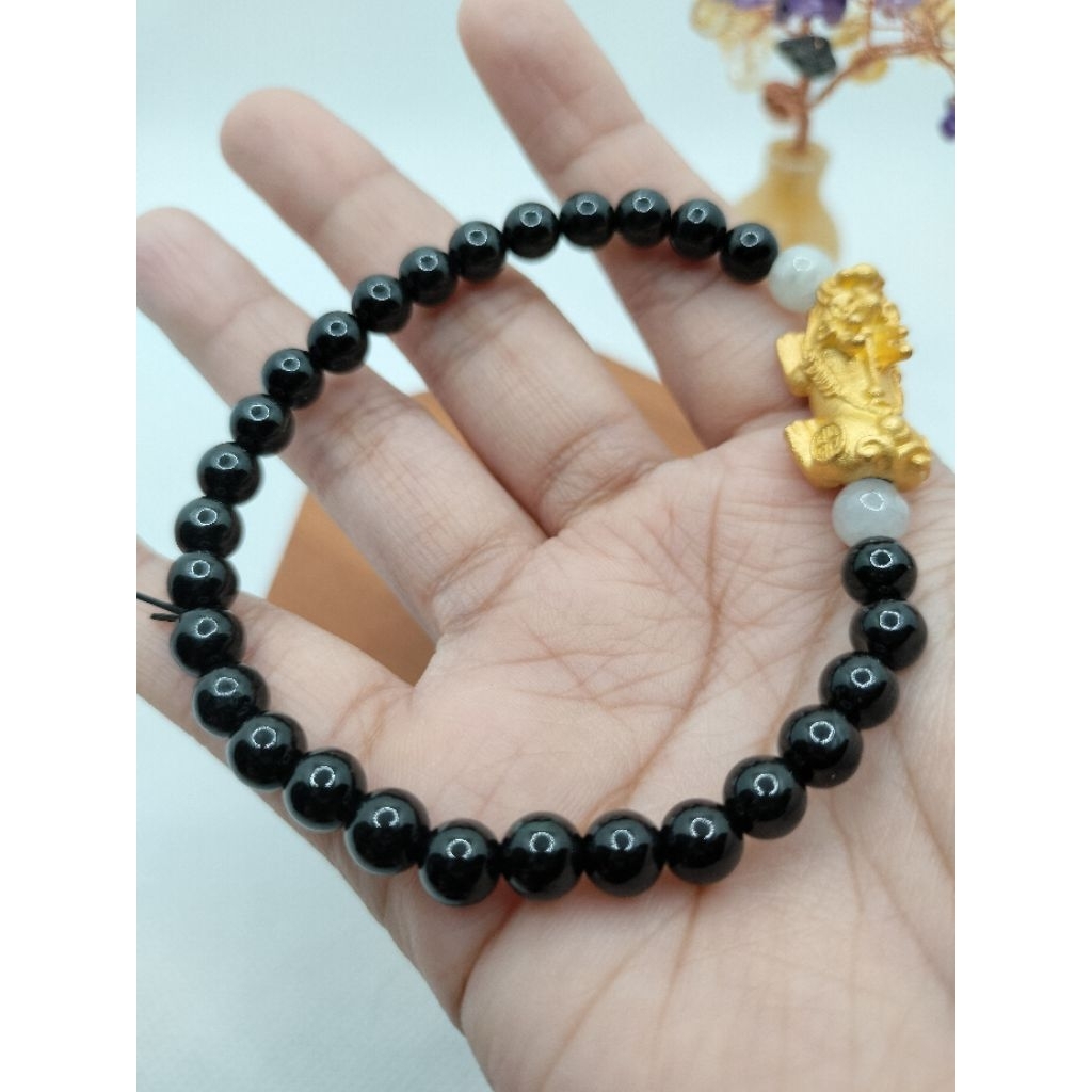 Giok Burma Black Jade (jadeite) spacer gold pixiu Bracelet