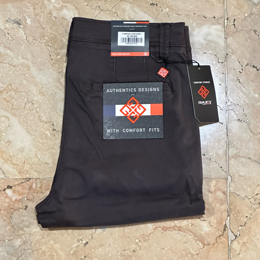 Celana panjang Comfort chinos Pria GAZR Original Slim Stretch Dark Grey 718BP0212