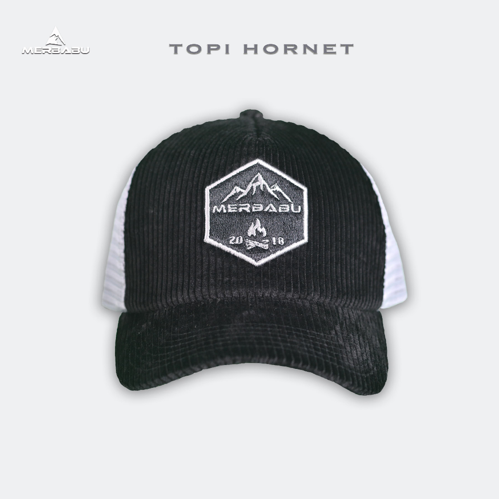 Merbabu Topi Jaring Corduroy Trucker Hat Hornet HItam Putih