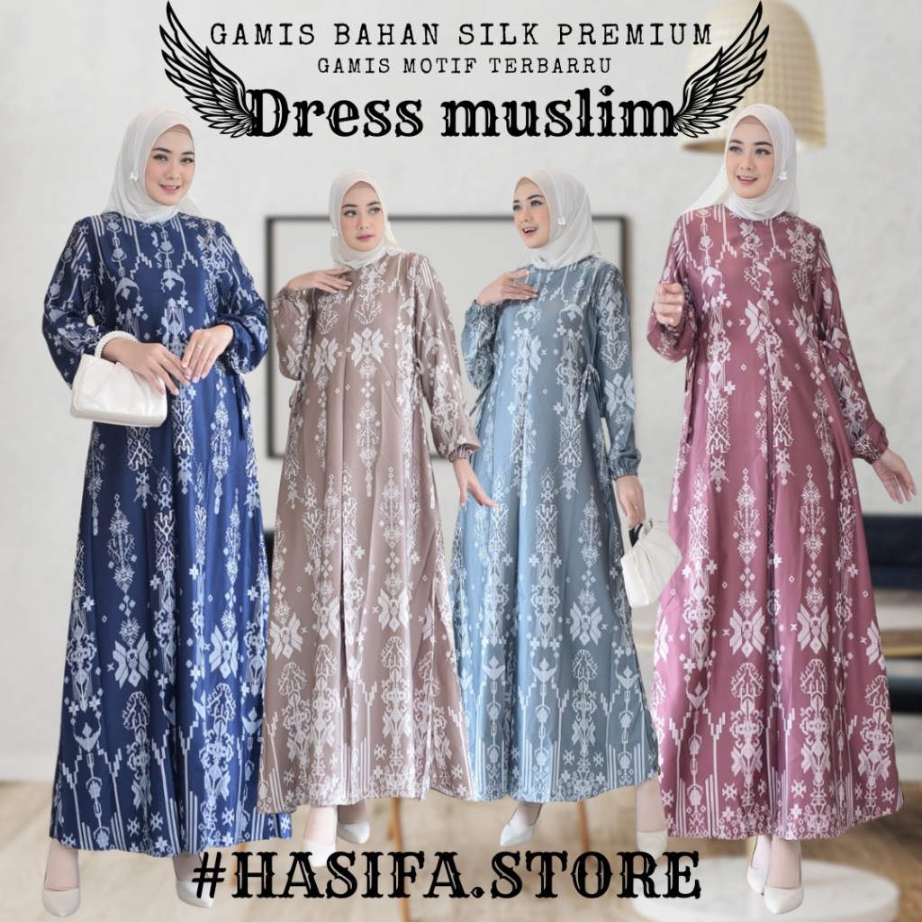 Gamis Motif Terbaru/Gamis Motif Silk Premium/Gamis jumbo LD 120cm Sampai LD 130cm /muslim