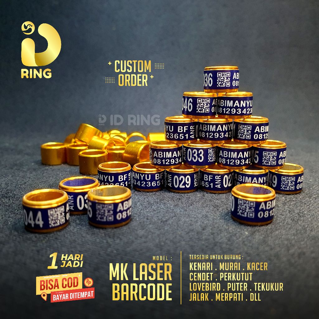 ID Ring | MK Laser Barcode Per 15 Pcs | Ring Burung Costome - Murai, Kenari, Perkutut, Merpati dll