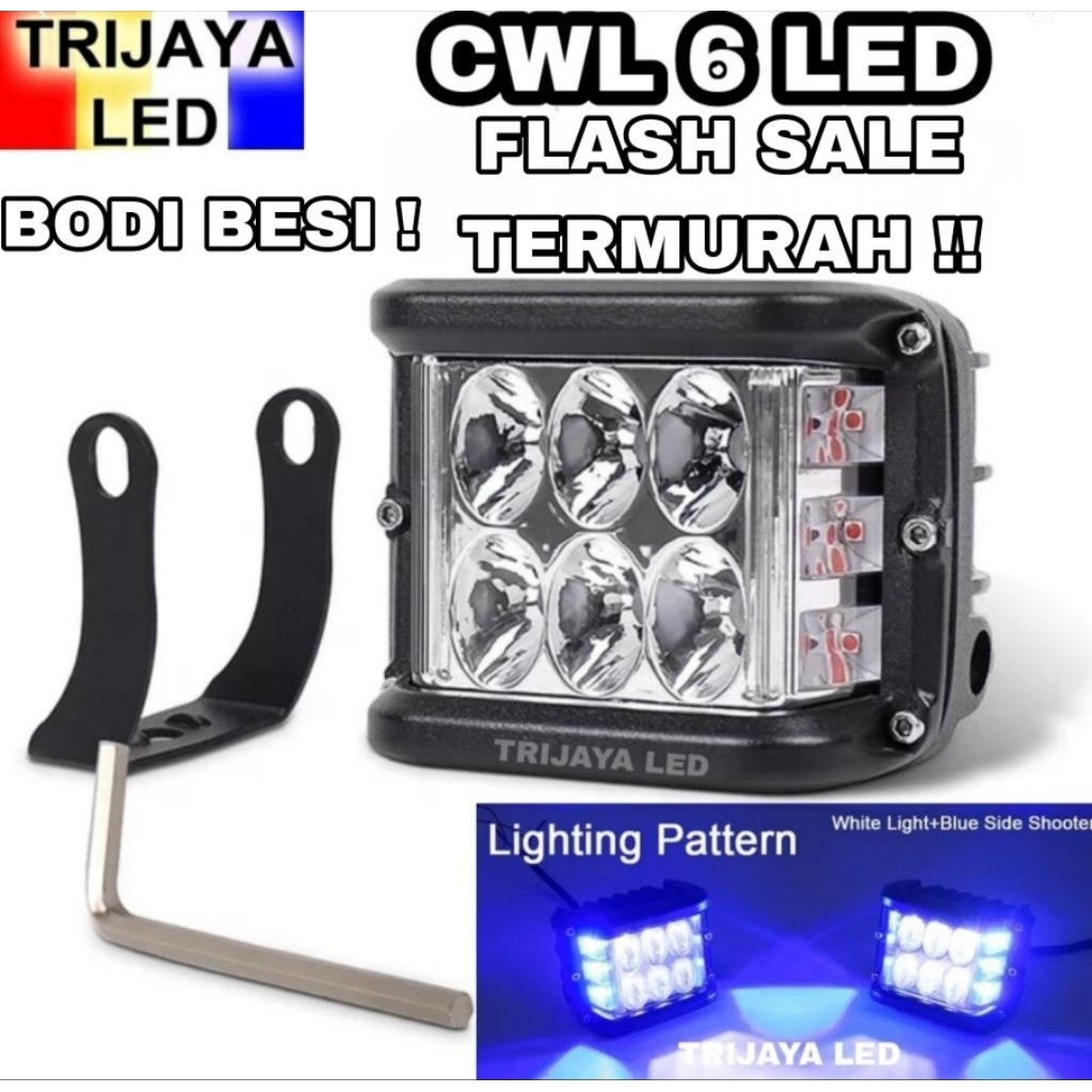 TERMURAH COD Lampu Tembak Sorot LED CWL 6 Mata Biru Motor Mobil Senja BAR CREE WORKLIGHT Offroad 3 M