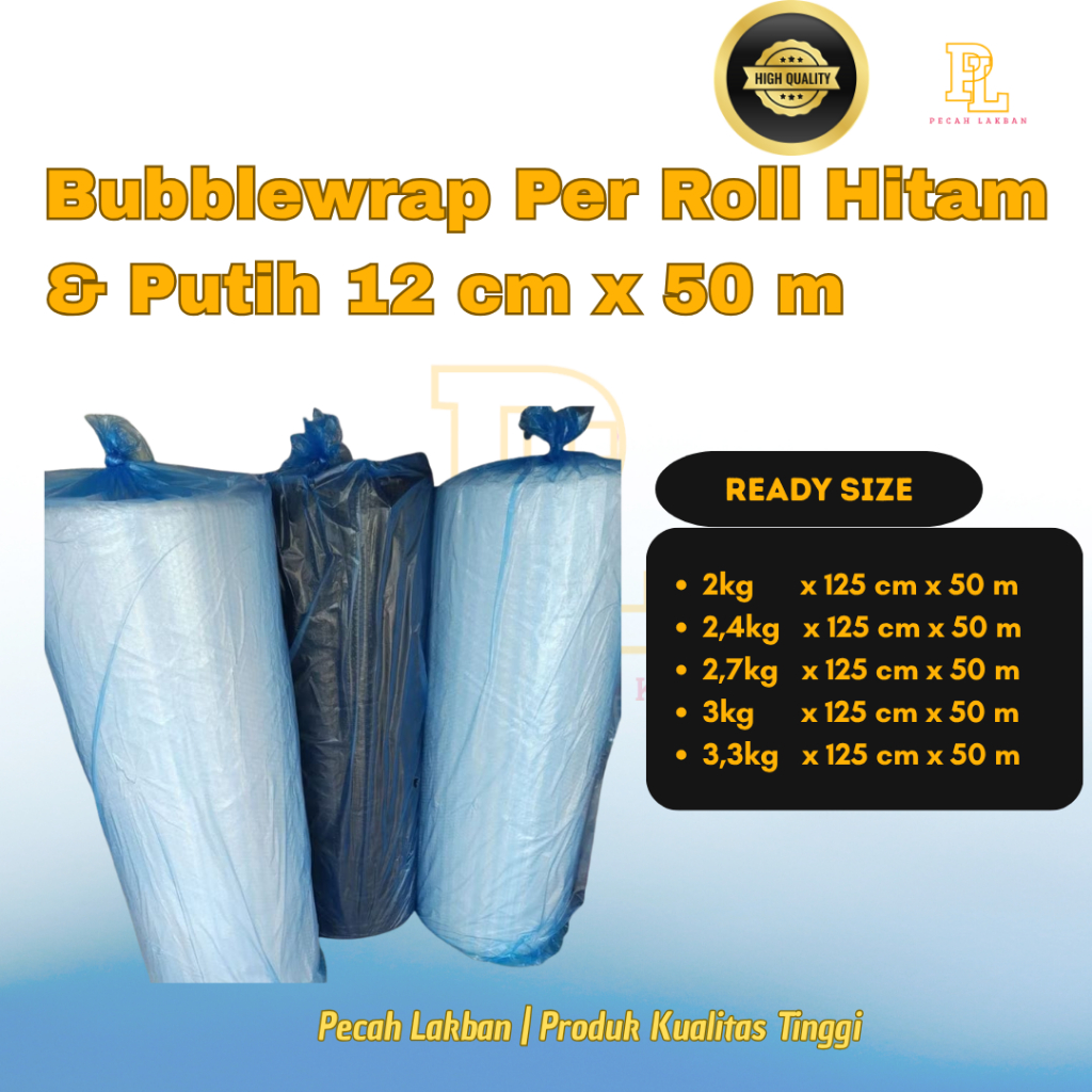 

Pecah Lakban Bubblewrap Per Roll Hitam & Putih 12 cm x 50 m