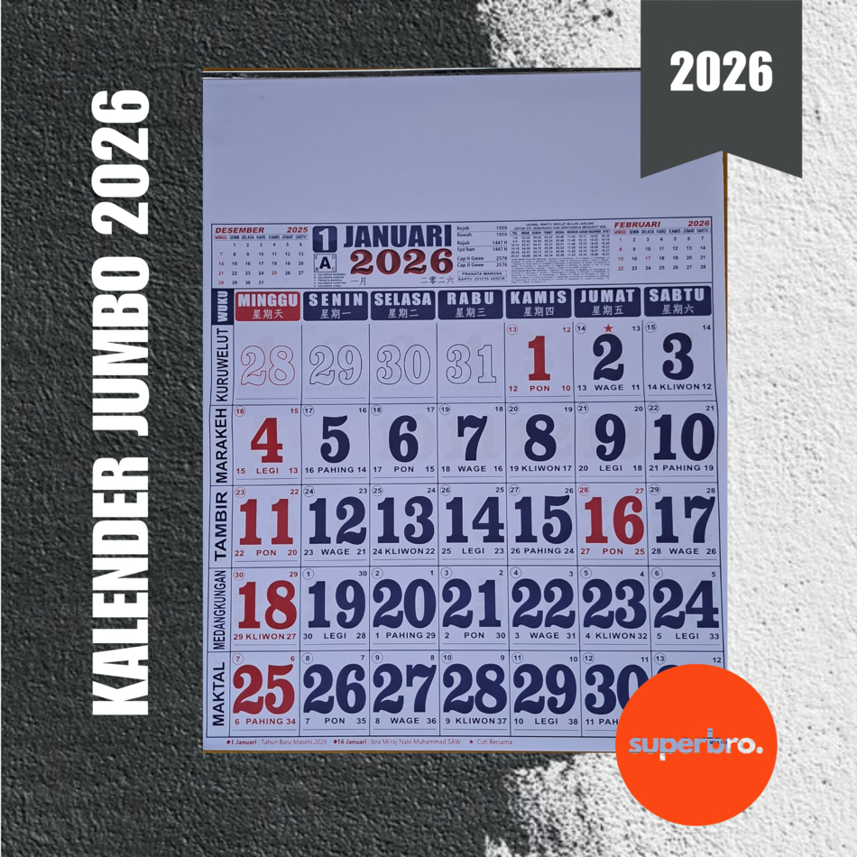 

KALENDER DINDING UKURAN SUPER JUMBO TAHUN 2026 ISI 12 LEMBAR 50 X 65 CM