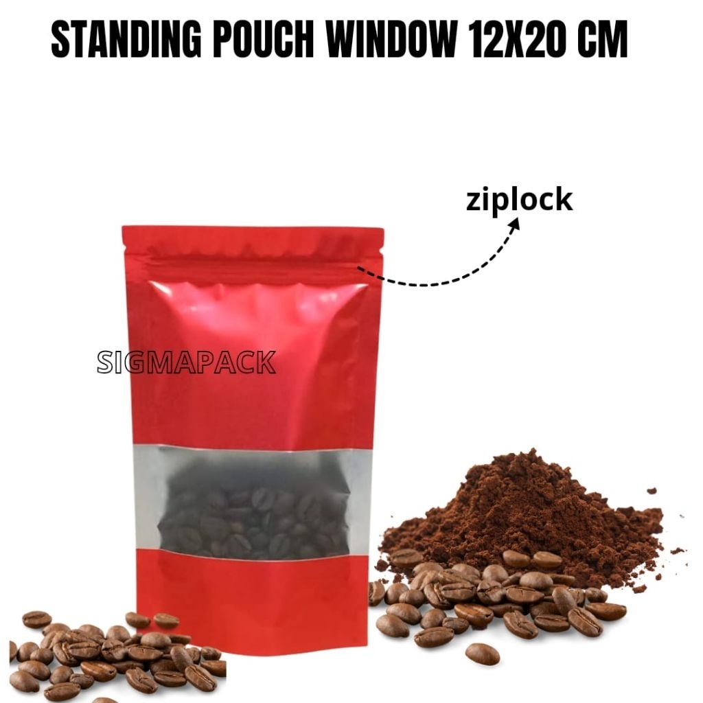 standing pouch window merah 12x20