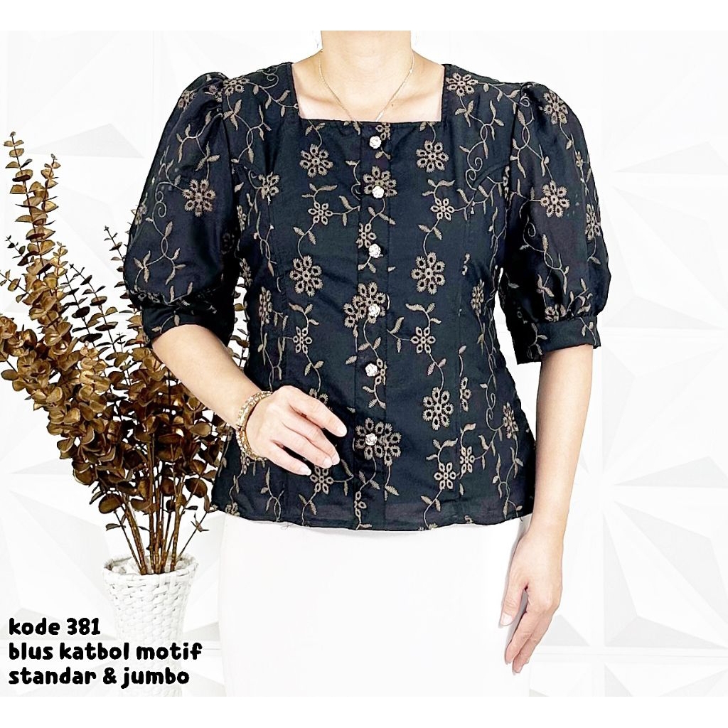 blus katun bordir hitam dan putih standar dan jumbo