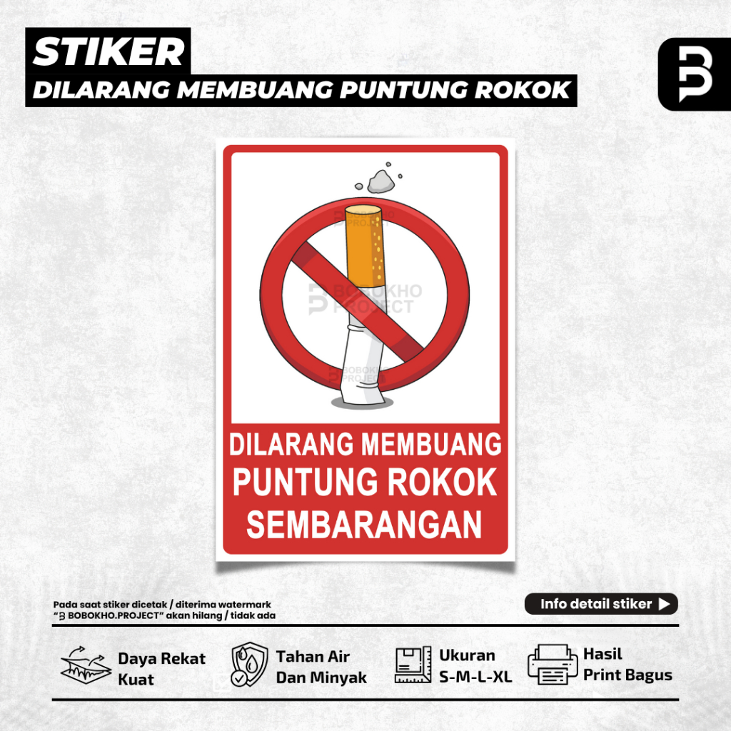 

Sticker Dilarang membuang puntung rokok sembarangan / Stiker buang puntung rokok pada tempatnya