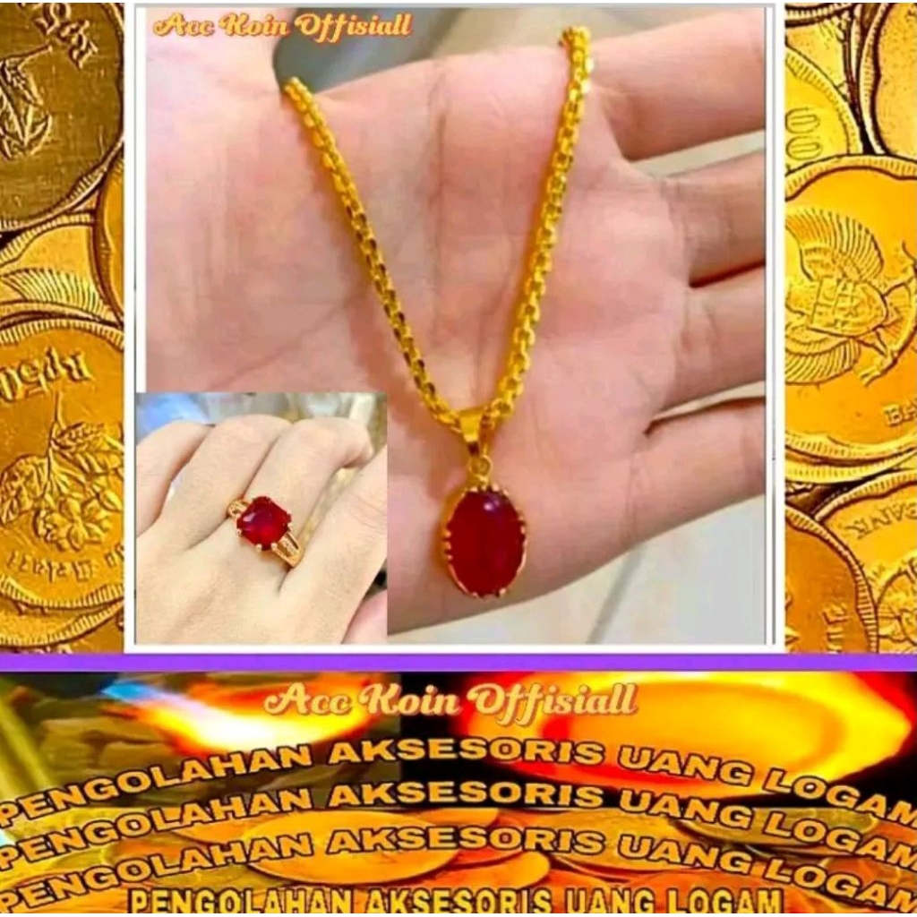 KALUNG LIONTIN PERMATA MERAH FREE CINCIN PERMATA MERAH DELIMA BAHAN KOIN ASLI