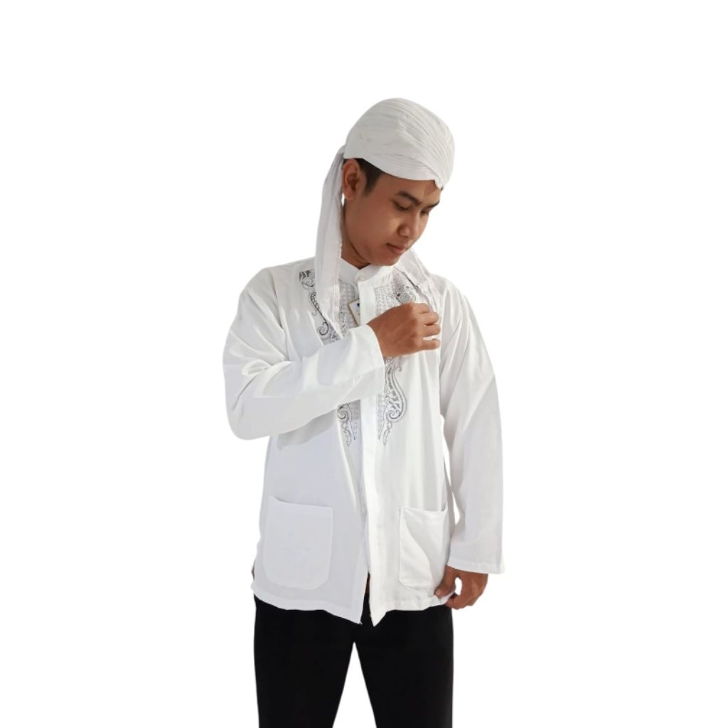 Set baju Koko Pria Dewasa Lengan Panjang + blangkon Sunan Putih Model jogja sliwir