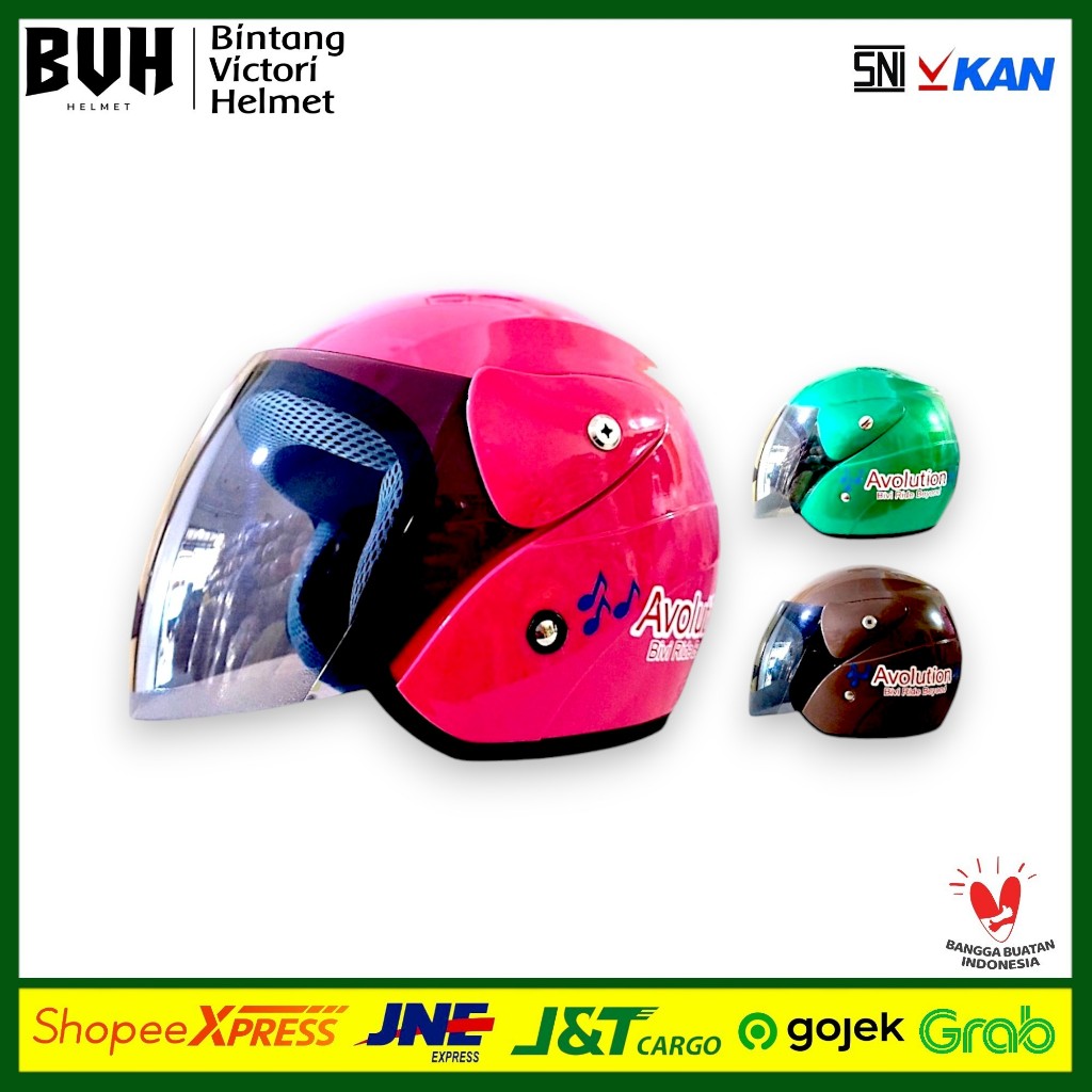 HELM BIVI Anak Avolution Solid Usia 5 - 10 Tahun SNI Half Face Microlock