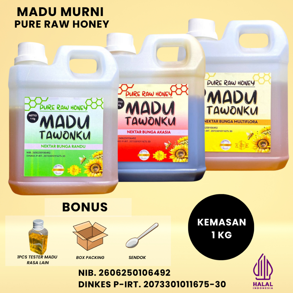 

Madu Asli 100% Murni Nektar Multiflora Akasia Randu 1 Kg Bersertifikat P-IRT