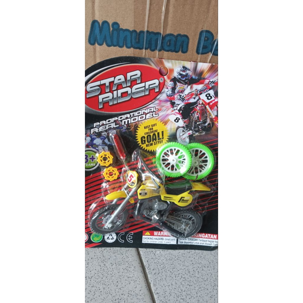 Mainan motor cross, motor trail +ban serep obeng miniatur