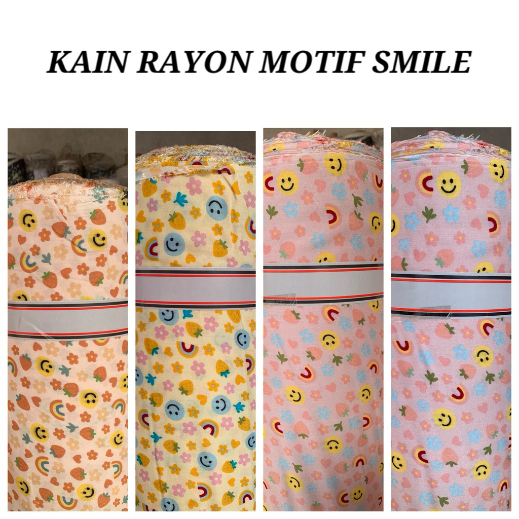 bahan kain katun rayon motif anak anak/rayon motif smile terbaru/ rayon viscose(harga tertera 50cm)
