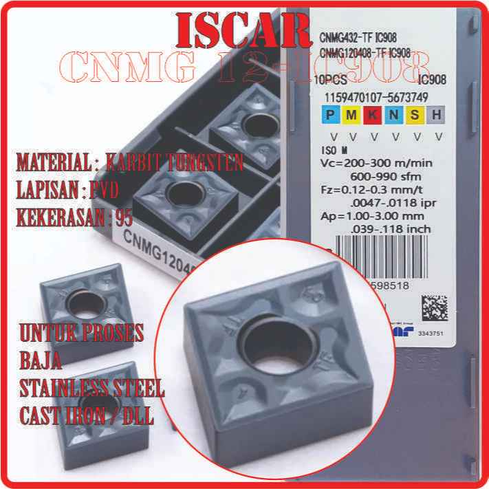 ISCAR IC908 CNMG 12 / CNMG12 / CNMG 120404  / CNMG120408 / CNMG120404 / CNMG 120408 - TF