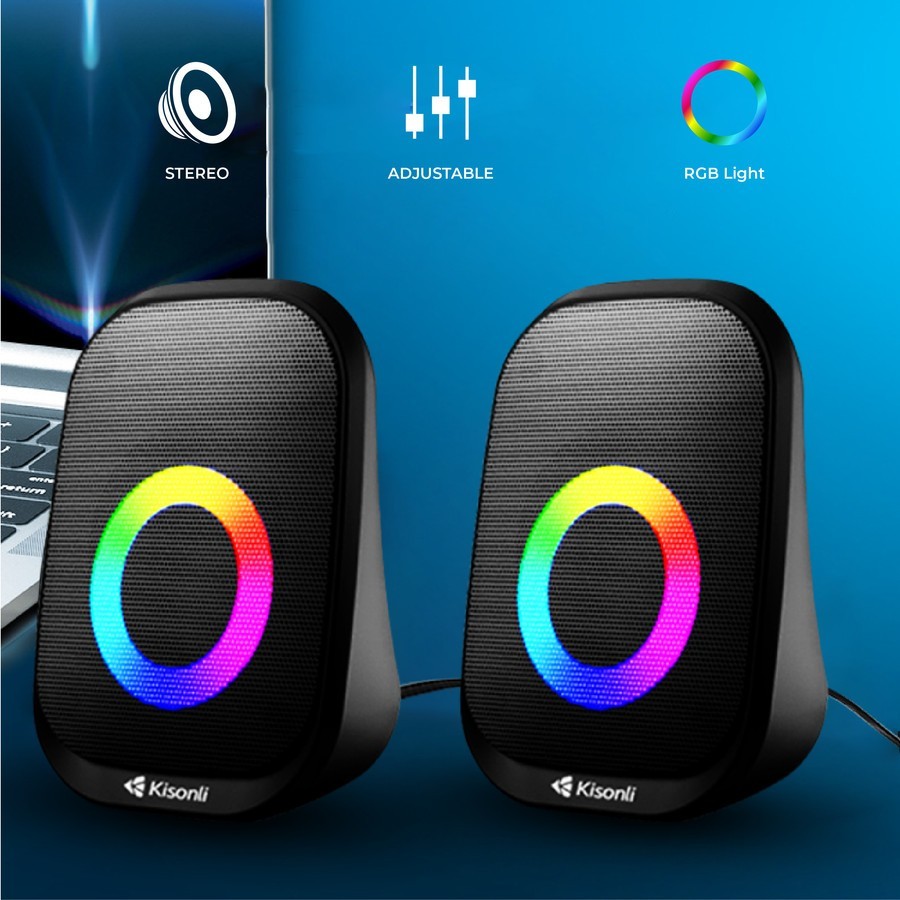 Speker 2.0 Multimedia Kisonli Pc X7 Lampu RGB -Hitam-Pink-Putih
