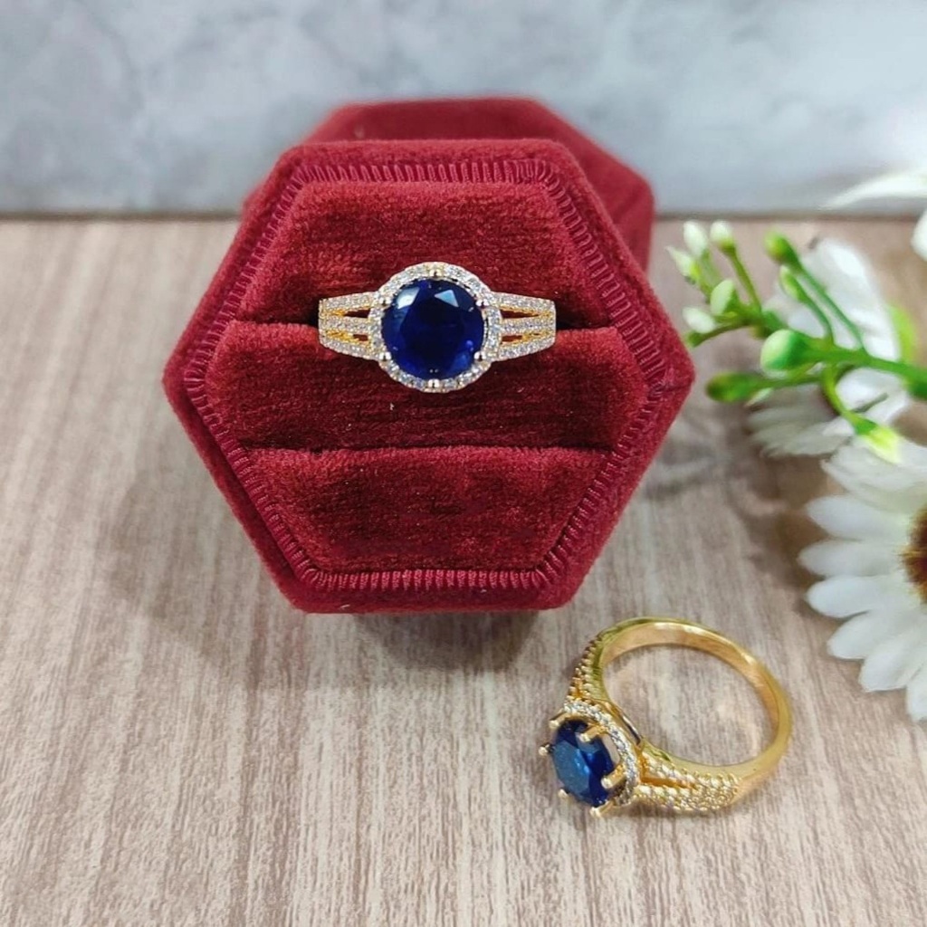 Cincin Wanita Titanium Blue Sapphire Terbaru Wanita Replika Perhiasan Premium